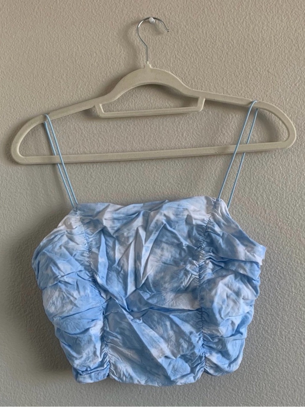 Kendall & Kylie Light Blue Ruched Spaghetti Strap Crop Top